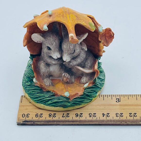 Vintage Charming Tails Mice Under Leaf Umbrella Weathering the Storm Together - Picture 9 of 9